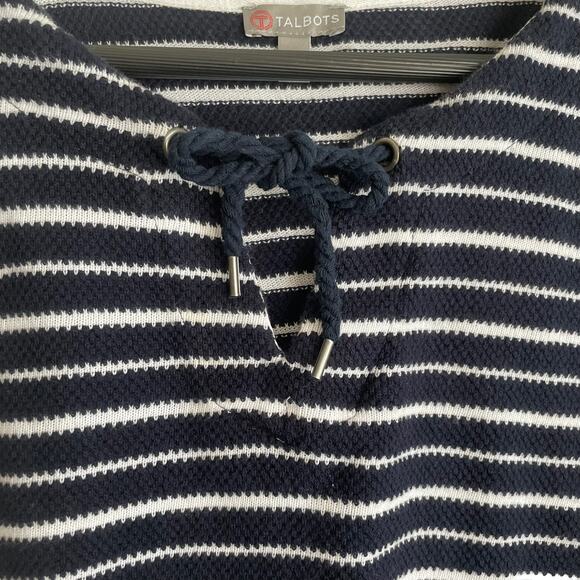 Talbots Women Top L Navy Striped Keyhole Tie Coastal Nautical Travel‎ Beachy - Picture 5 of 12